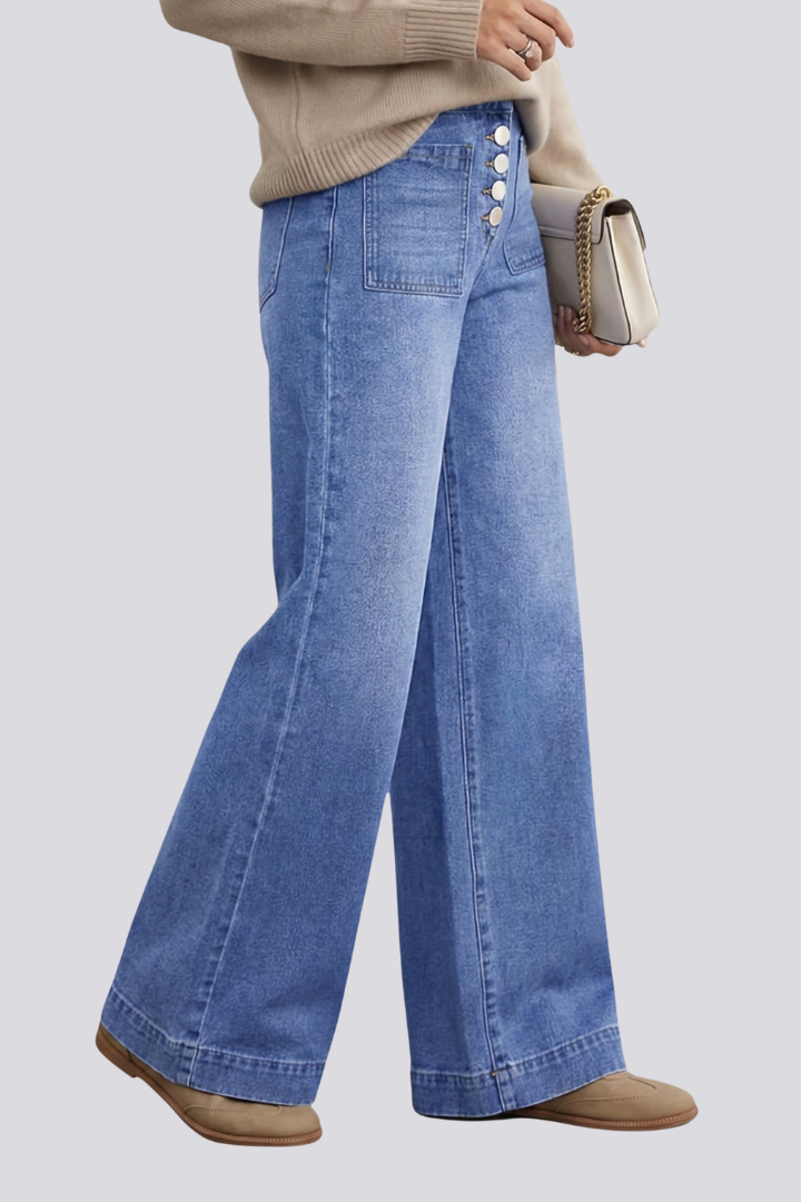 Axxa | Women's Jeans | Wide-Leg Button Front Patch Pockets