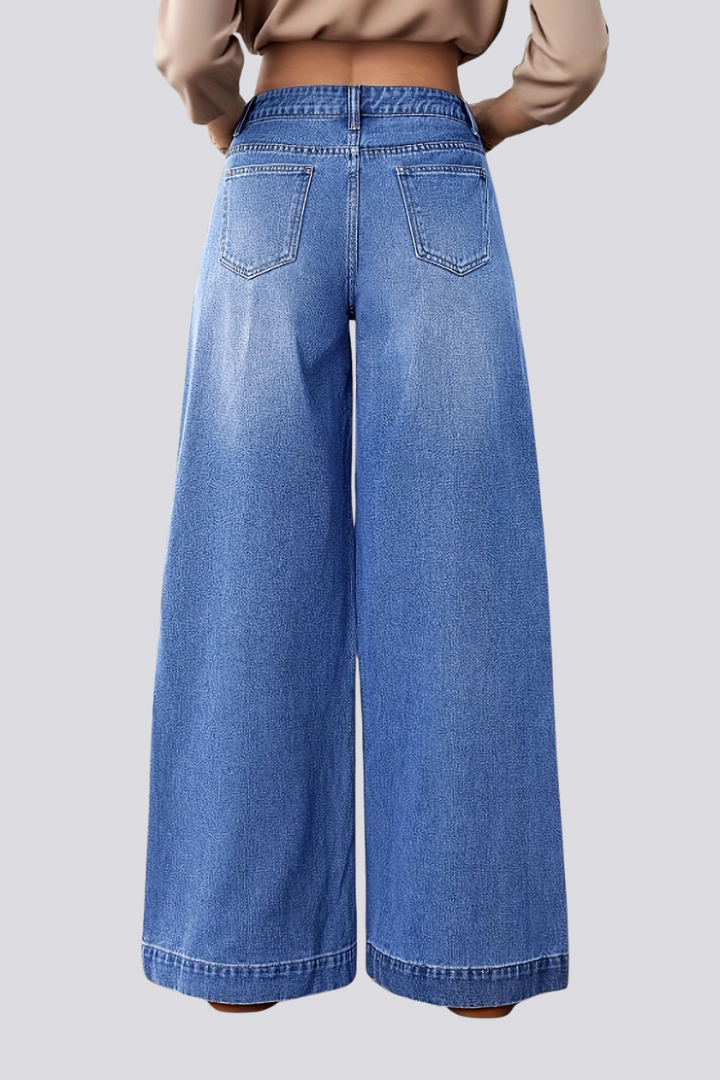 Axxa | Women's Jeans | Wide-Leg Button Front Patch Pockets