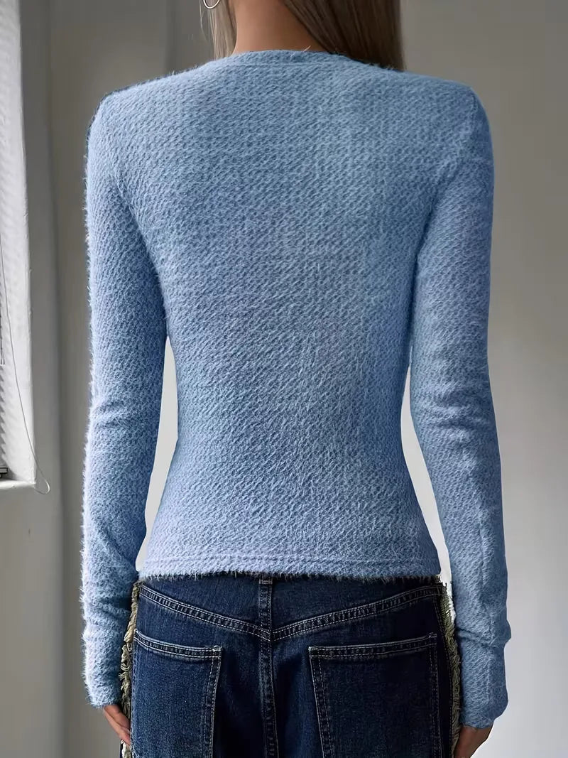 Dagmar | Women's Knit Crop Long Sleeve Top | Round Neck