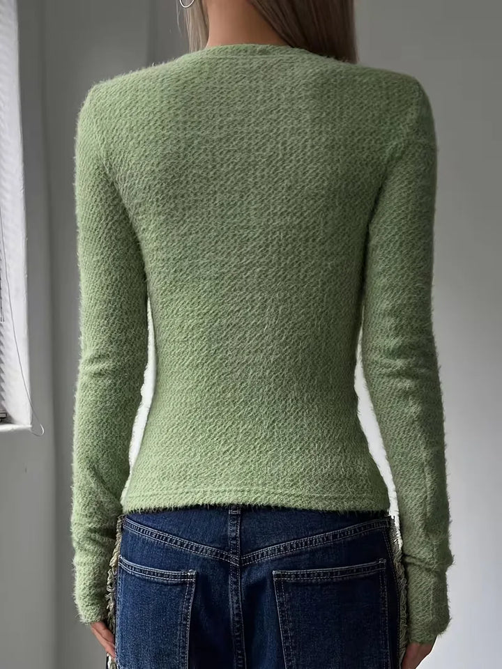 Dagmar | Women's Knit Crop Long Sleeve Top | Round Neck