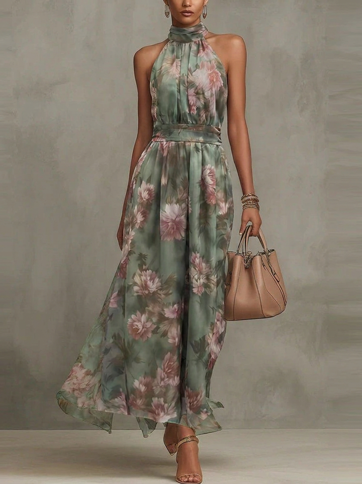 Women's Floral Maxi Dress with Halter Neck | Wedding Guest