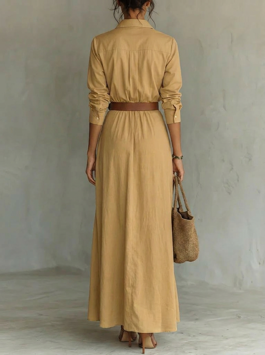 Oulixe | Women's Long Sleeve Maxi Shirt Dress | Belt Wrap Skirt