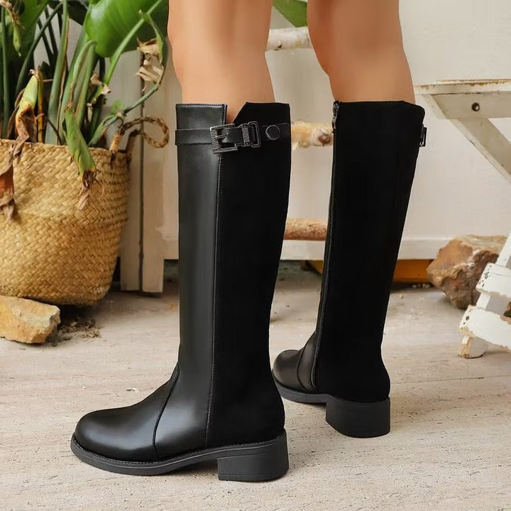 Mercedes | Women's Knee High Boots | Side Zip Buckle Block Heel