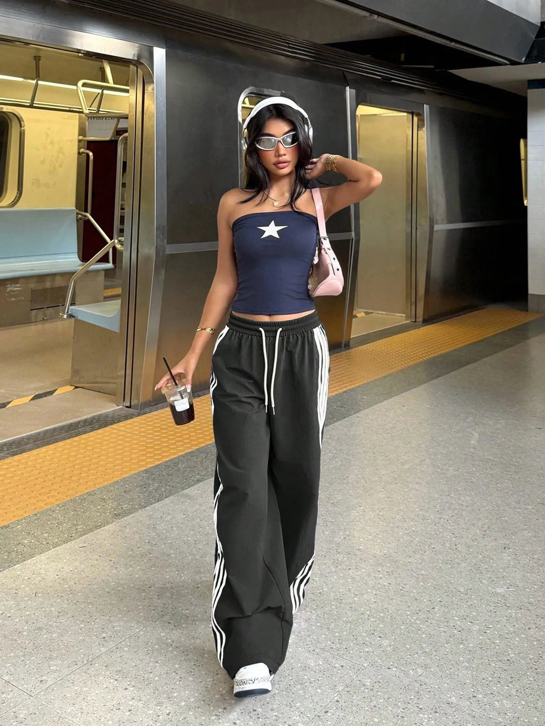 Urania | Women's Baggy Wide Leg Track Pants | Side Stripe