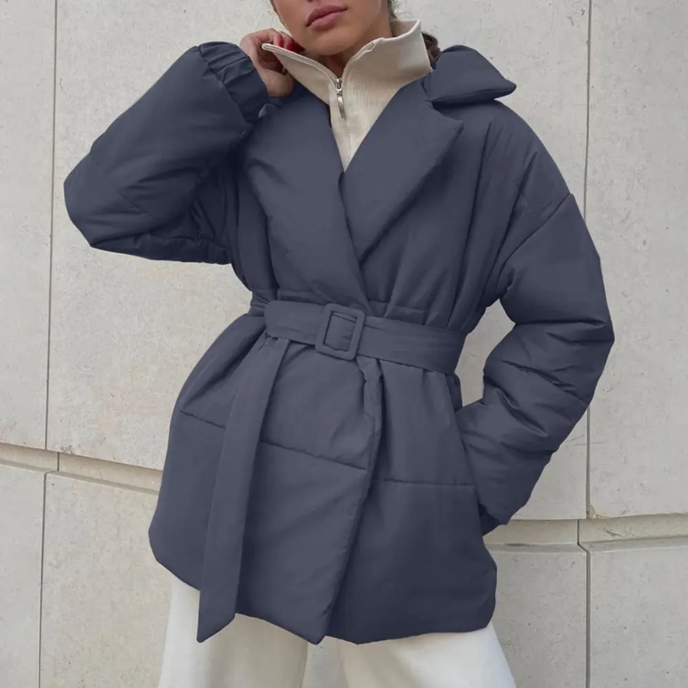 Gunnvor | Women's Belted Puffer Winter Jacket | Wide Lapel Wrap