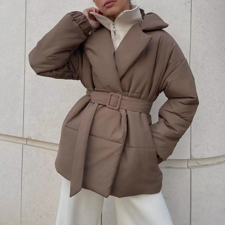 Gunnvor | Women's Belted Puffer Winter Jacket | Wide Lapel Wrap