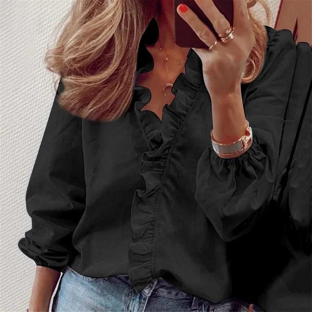 Hypatia | Women's Blouse | Ruffle V Neck Casual