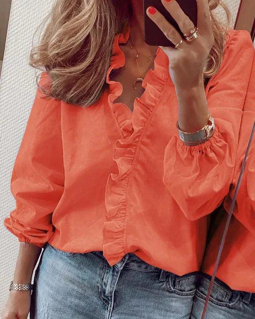 Hypatia | Women's Blouse | Ruffle V Neck Casual