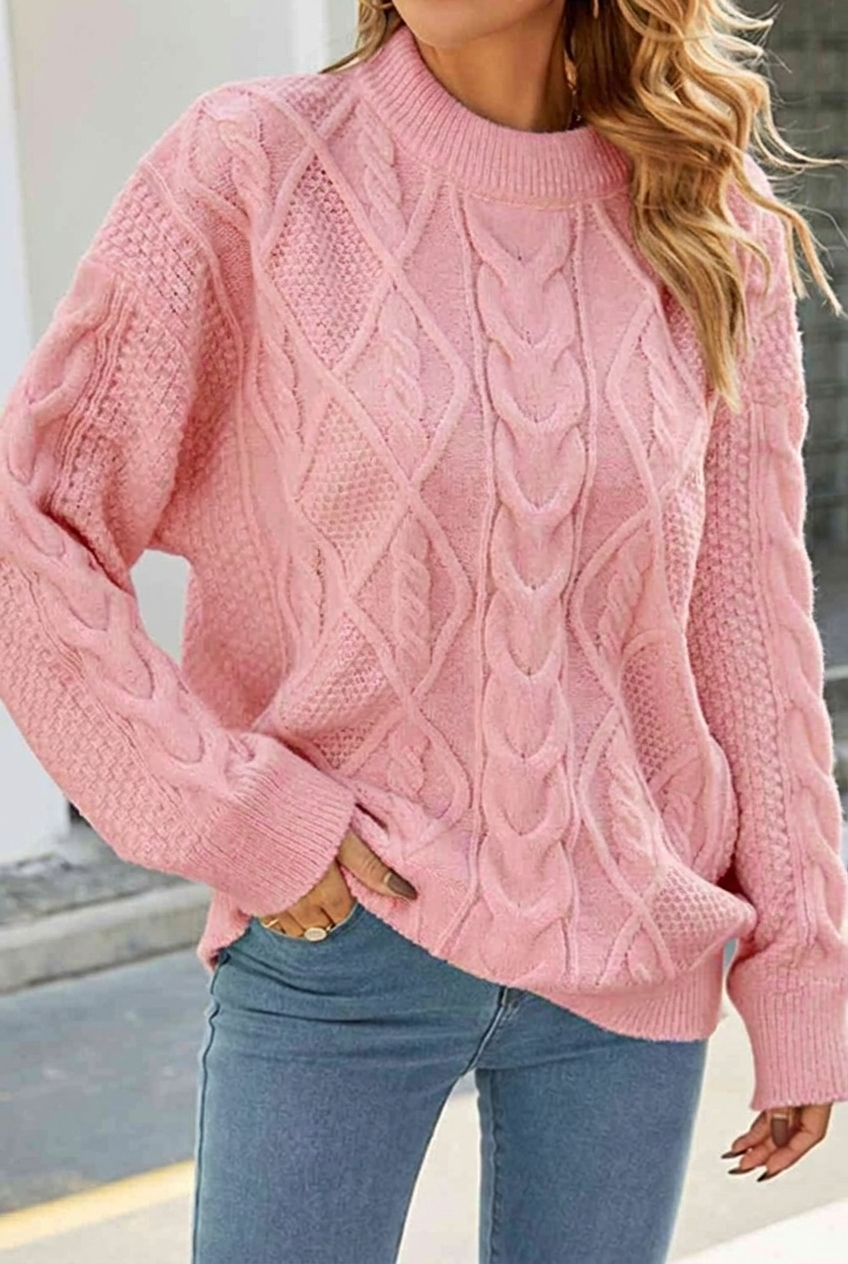 Yrsa | Women's Cable Knitted Jumper | Crew Neck Oversized