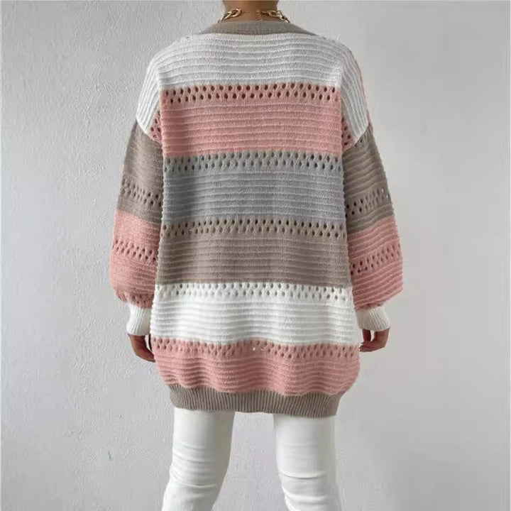 Bintou | Women's Long Knit Cardigan | Colour Block Open Front