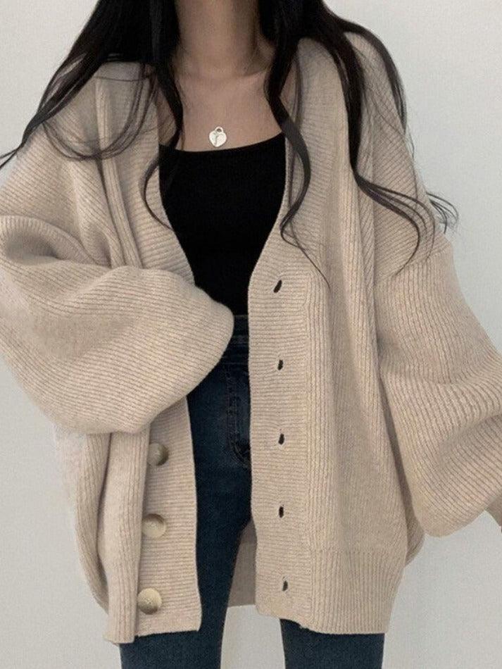 Mirembe | Women's Oversized Ribbed Knit Cardigan | Button Front