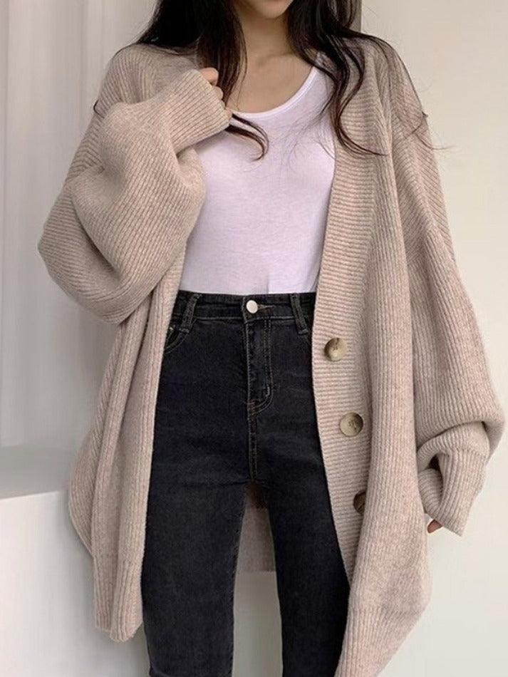 Mirembe | Women's Oversized Ribbed Knit Cardigan | Button Front