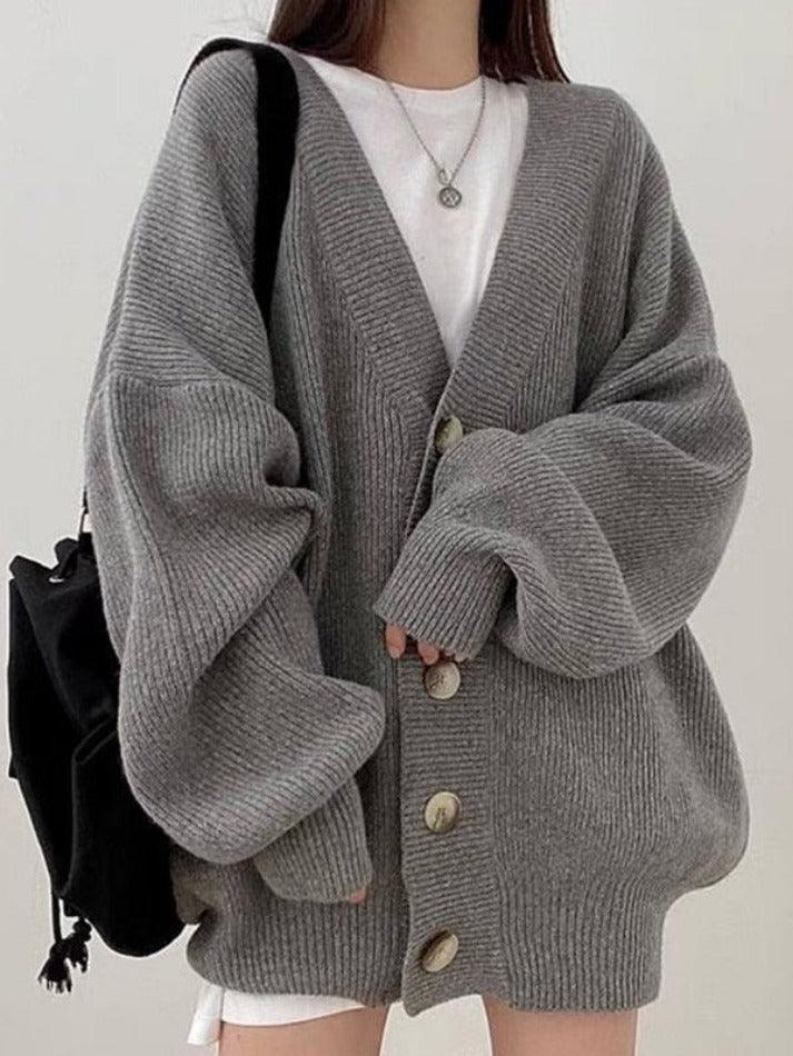 Mirembe | Women's Oversized Ribbed Knit Cardigan | Button Front