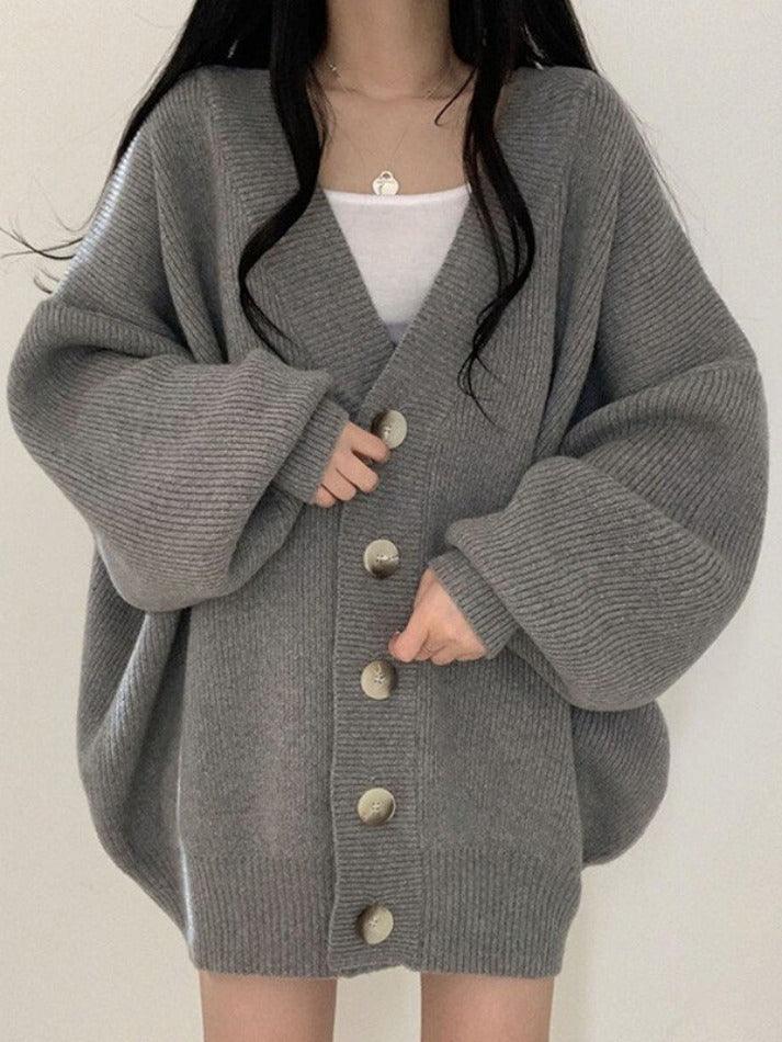 Mirembe | Women's Oversized Ribbed Knit Cardigan | Button Front