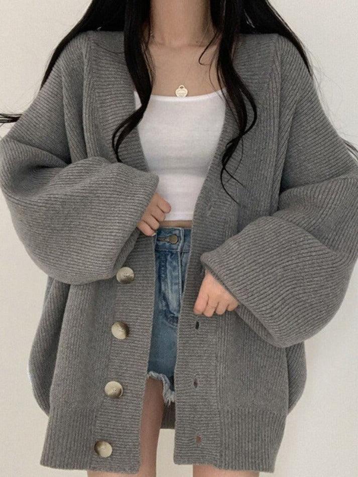 Mirembe | Women's Oversized Ribbed Knit Cardigan | Button Front