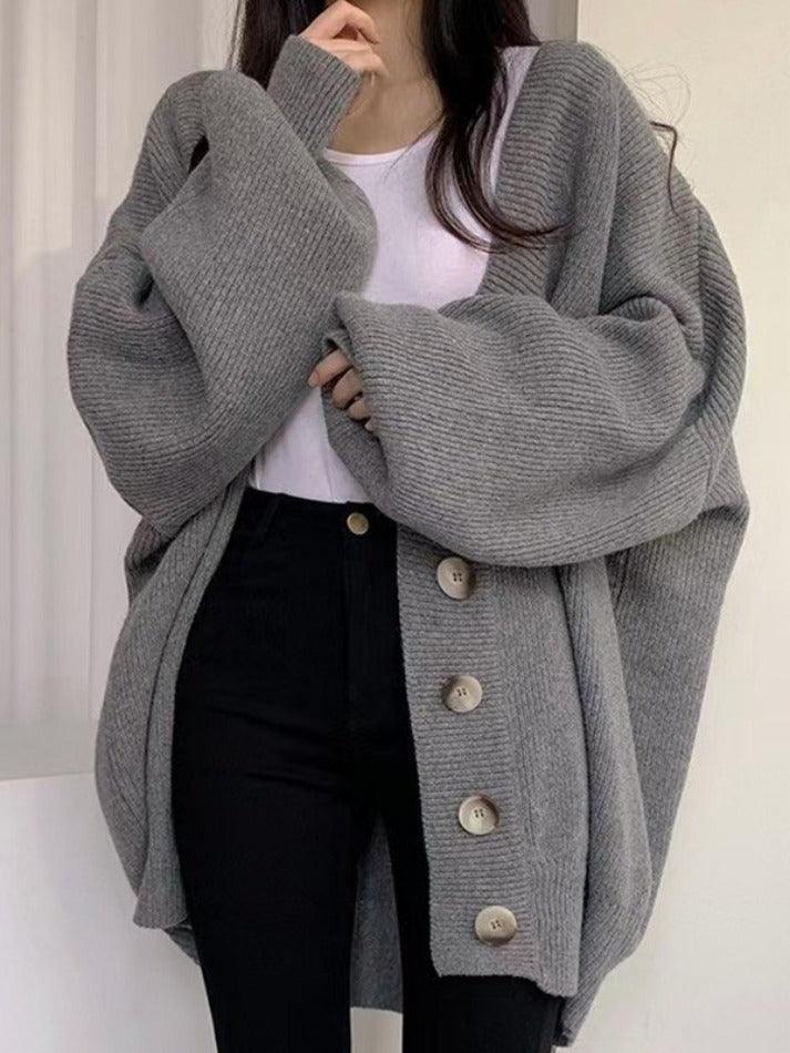 Mirembe | Women's Oversized Ribbed Knit Cardigan | Button Front