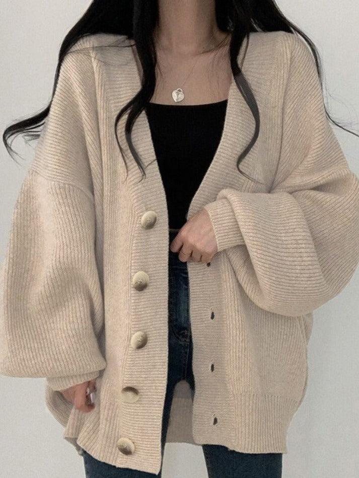 Mirembe | Women's Oversized Ribbed Knit Cardigan | Button Front