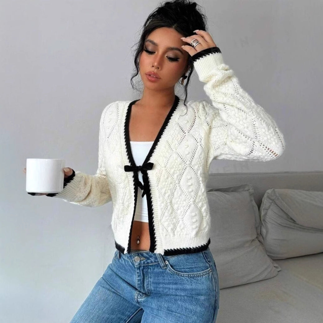 Echo | Women's Cropped Knit Cardigan | Tie Bow Front