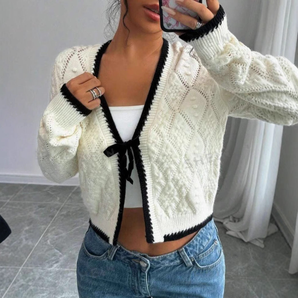 Echo | Women's Cropped Knit Cardigan | Tie Bow Front