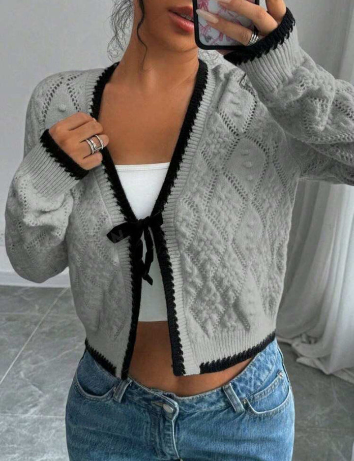 Echo | Women's Cropped Knit Cardigan | Tie Bow Front