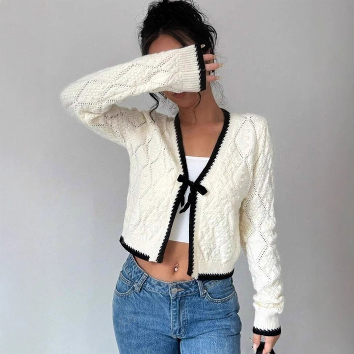 Echo | Women's Cropped Knit Cardigan | Tie Bow Front