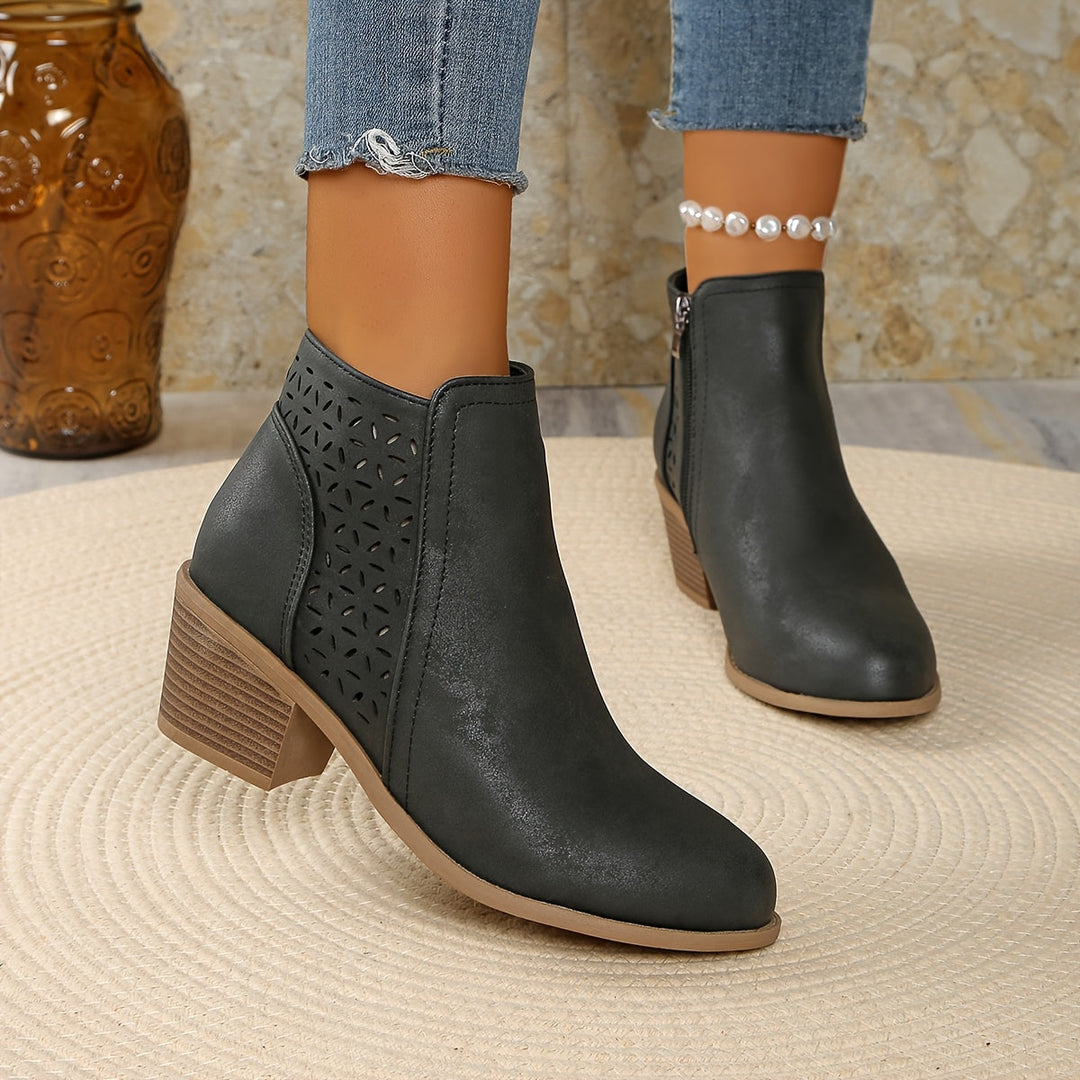 Callirhoe | Women's Chelsea Boots | Cutout Design Side Zip Stacked Heel