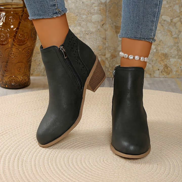 Callirhoe | Women's Chelsea Boots | Cutout Design Side Zip Stacked Heel