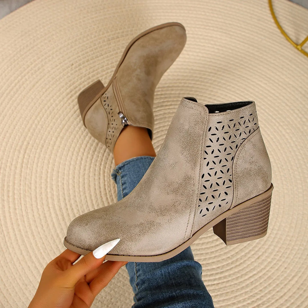 Callirhoe | Women's Chelsea Boots | Cutout Design Side Zip Stacked Heel