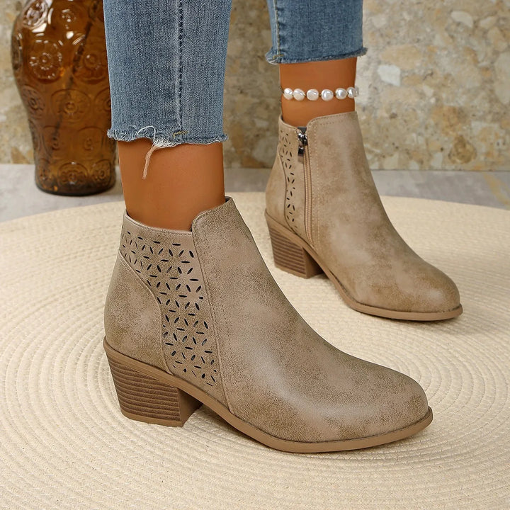 Callirhoe | Women's Chelsea Boots | Cutout Design Side Zip Stacked Heel