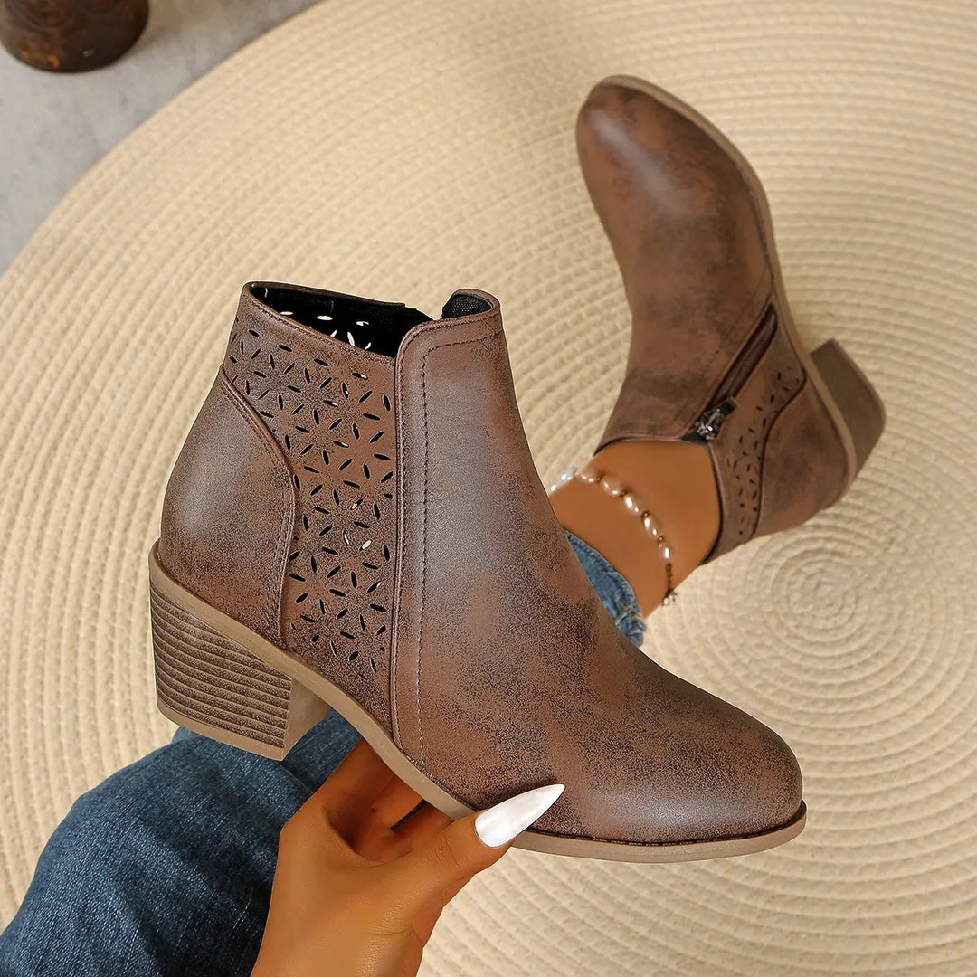 Callirhoe | Women's Chelsea Boots | Cutout Design Side Zip Stacked Heel