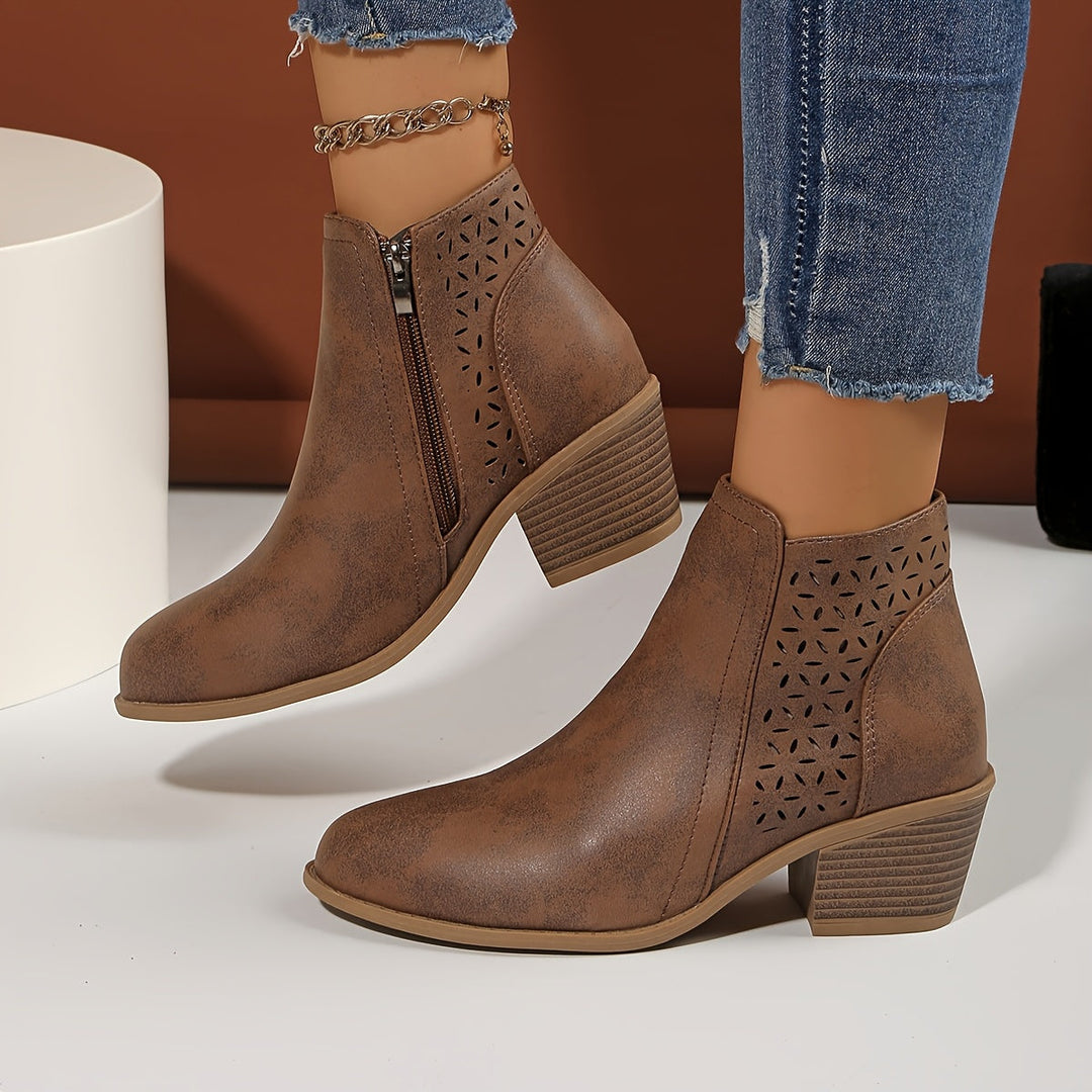 Callirhoe | Women's Chelsea Boots | Cutout Design Side Zip Stacked Heel