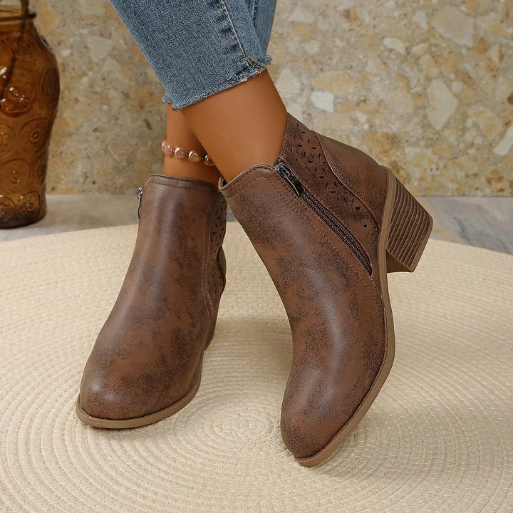 Callirhoe | Women's Chelsea Boots | Cutout Design Side Zip Stacked Heel