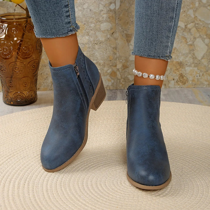 Callirhoe | Women's Chelsea Boots | Cutout Design Side Zip Stacked Heel