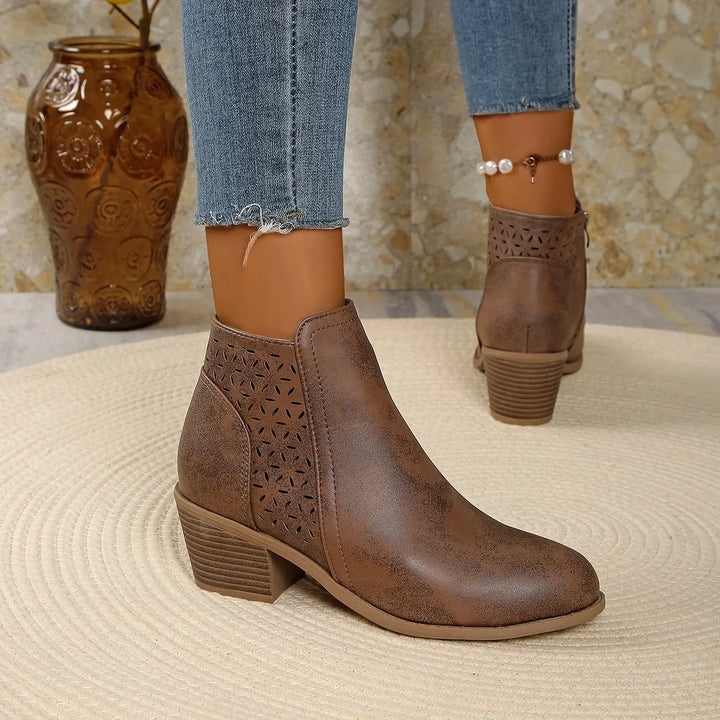 Callirhoe | Women's Chelsea Boots | Cutout Design Side Zip Stacked Heel