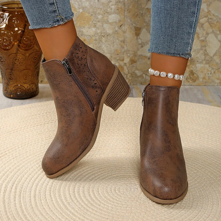 Callirhoe | Women's Chelsea Boots | Cutout Design Side Zip Stacked Heel