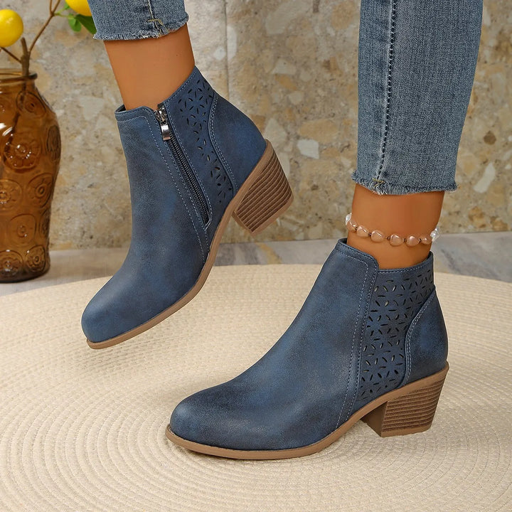 Callirhoe | Women's Chelsea Boots | Cutout Design Side Zip Stacked Heel