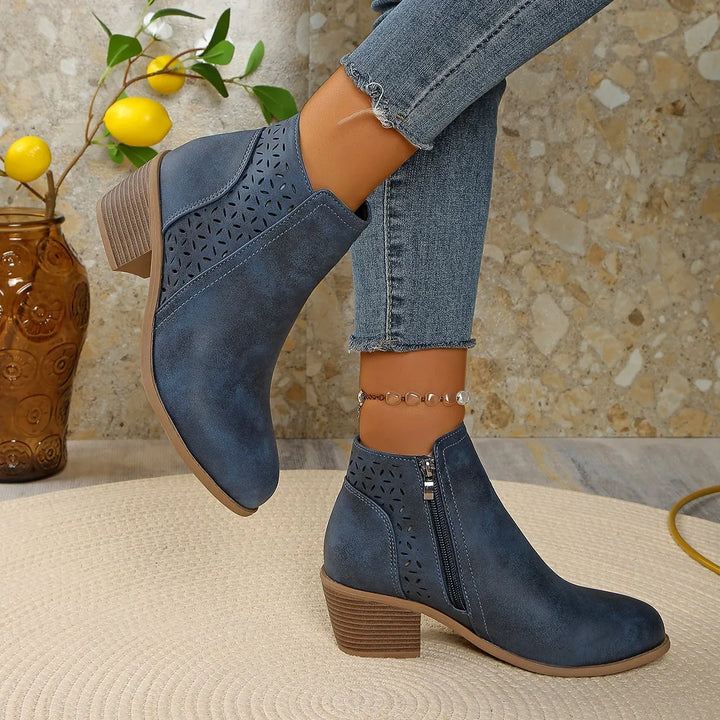 Callirhoe | Women's Chelsea Boots | Cutout Design Side Zip Stacked Heel