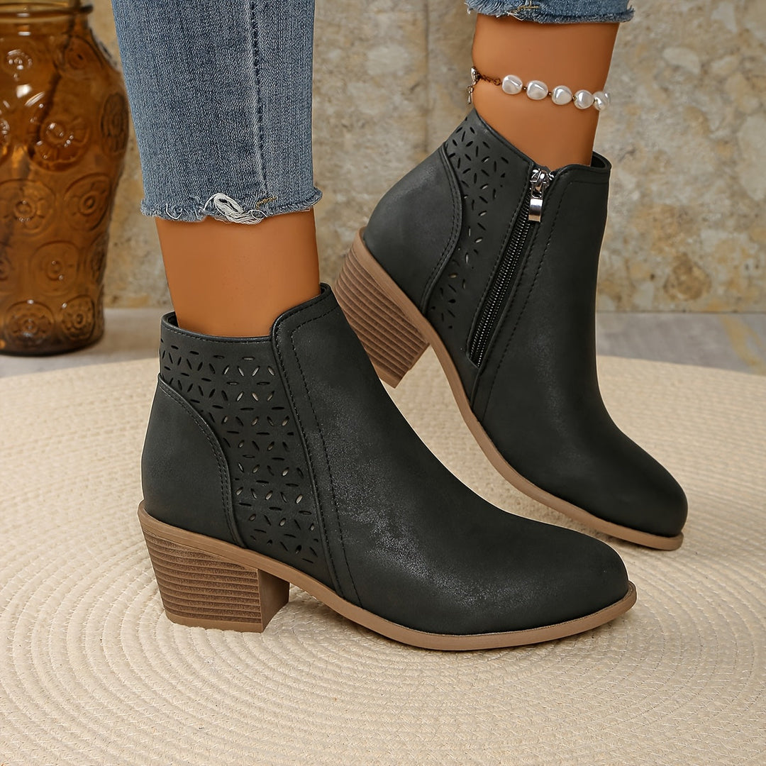 Callirhoe | Women's Chelsea Boots | Cutout Design Side Zip Stacked Heel