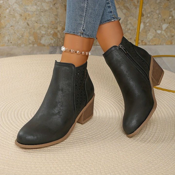 Callirhoe | Women's Chelsea Boots | Cutout Design Side Zip Stacked Heel