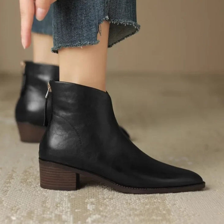 Eadgyth | Women's Chelsea Boots | Pointed Toe Block Heel Back Zip