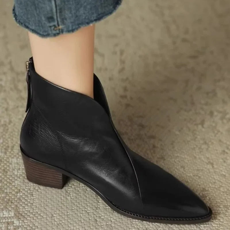 Eadgyth | Women's Chelsea Boots | Pointed Toe Block Heel Back Zip