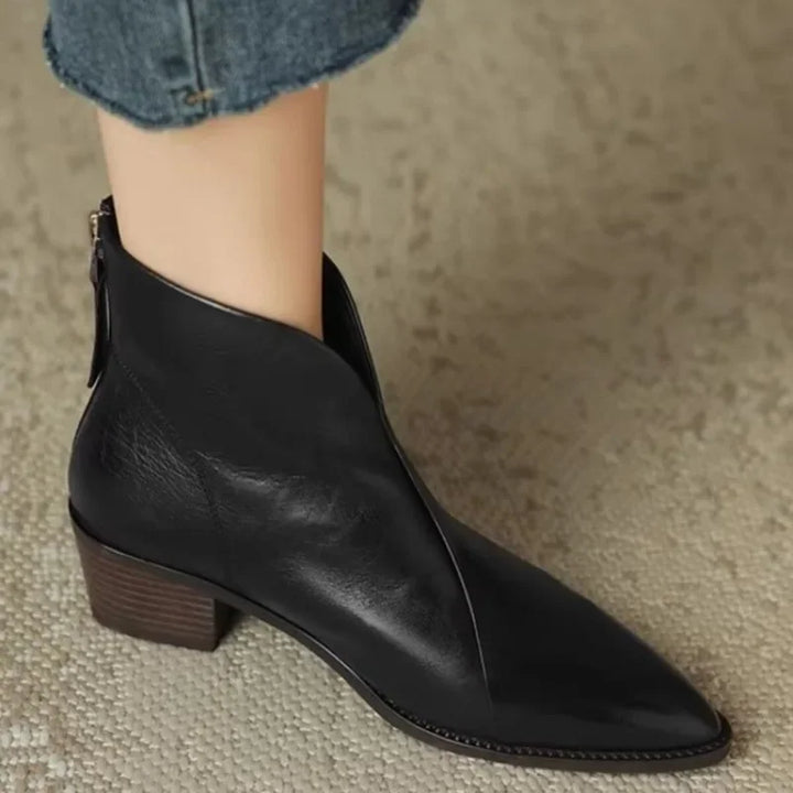 Eadgyth | Women's Chelsea Boots | Pointed Toe Block Heel Back Zip