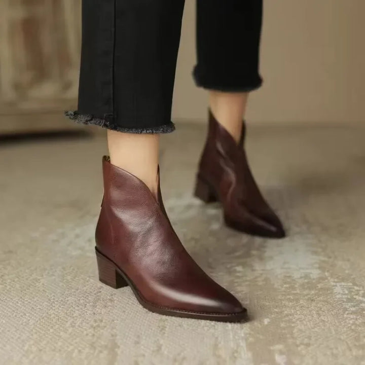 Eadgyth | Women's Chelsea Boots | Pointed Toe Block Heel Back Zip