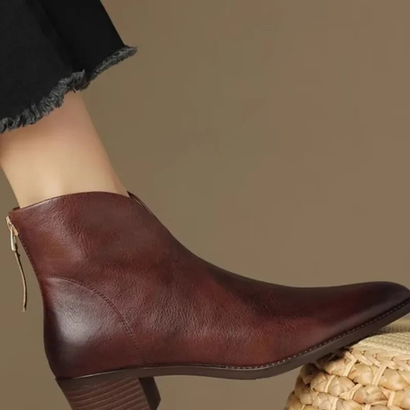 Eadgyth | Women's Chelsea Boots | Pointed Toe Block Heel Back Zip