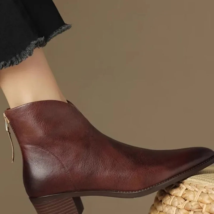 Eadgyth | Women's Chelsea Boots | Pointed Toe Block Heel Back Zip