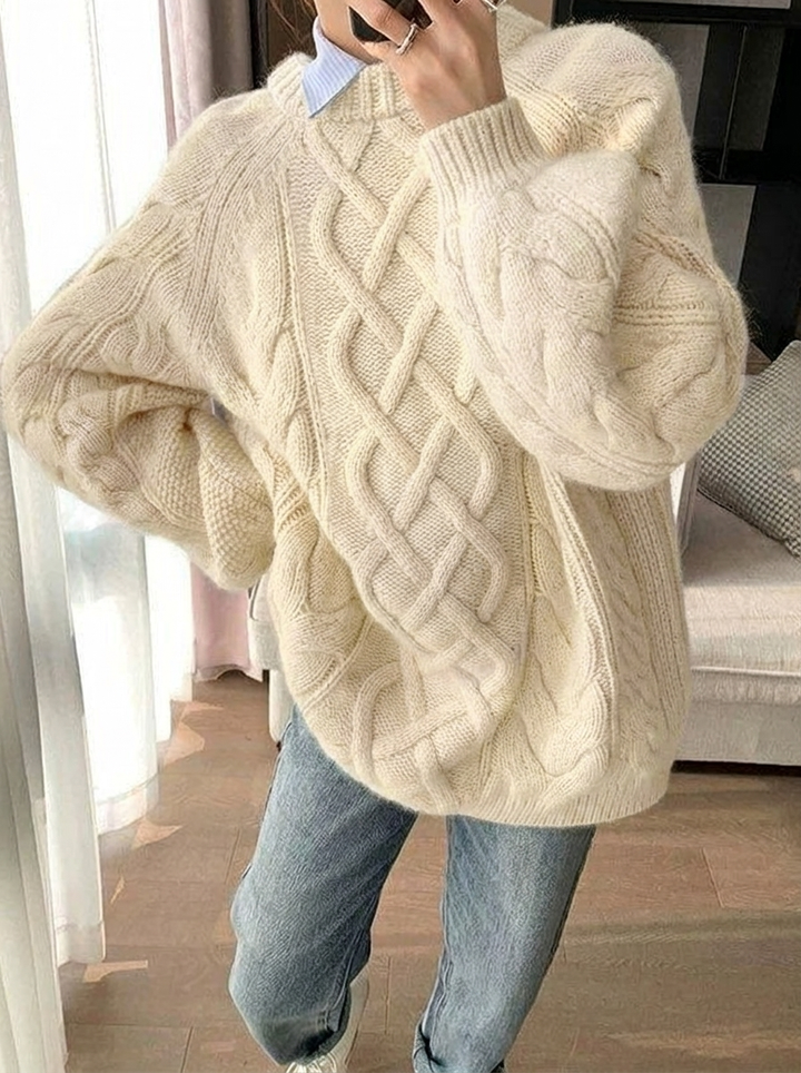 Caecilia | Women's Chunky Cable Knit Jumper | Mock Neck Oversized