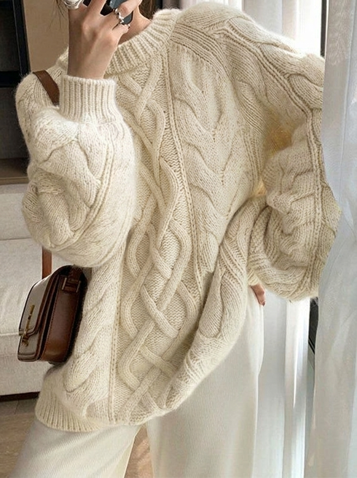 Caecilia | Women's Chunky Cable Knit Jumper | Mock Neck Oversized