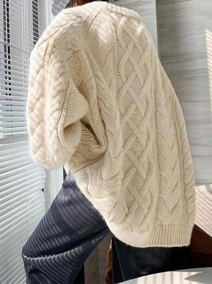 Caecilia | Women's Chunky Cable Knit Jumper | Mock Neck Oversized