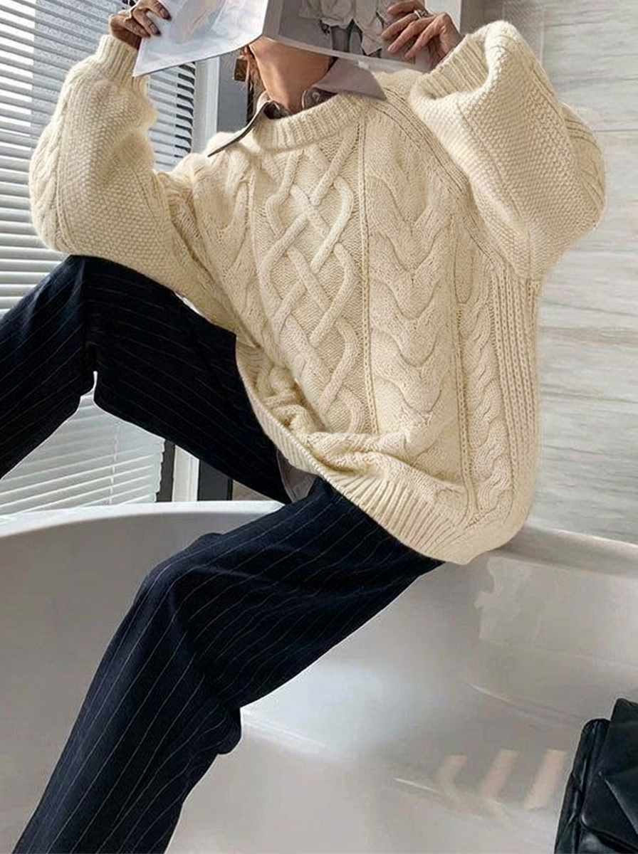 Caecilia | Women's Chunky Cable Knit Jumper | Mock Neck Oversized