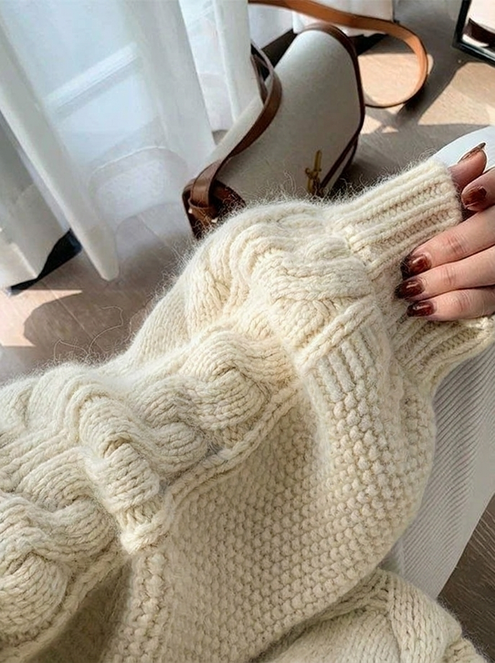 Caecilia | Women's Chunky Cable Knit Jumper | Mock Neck Oversized